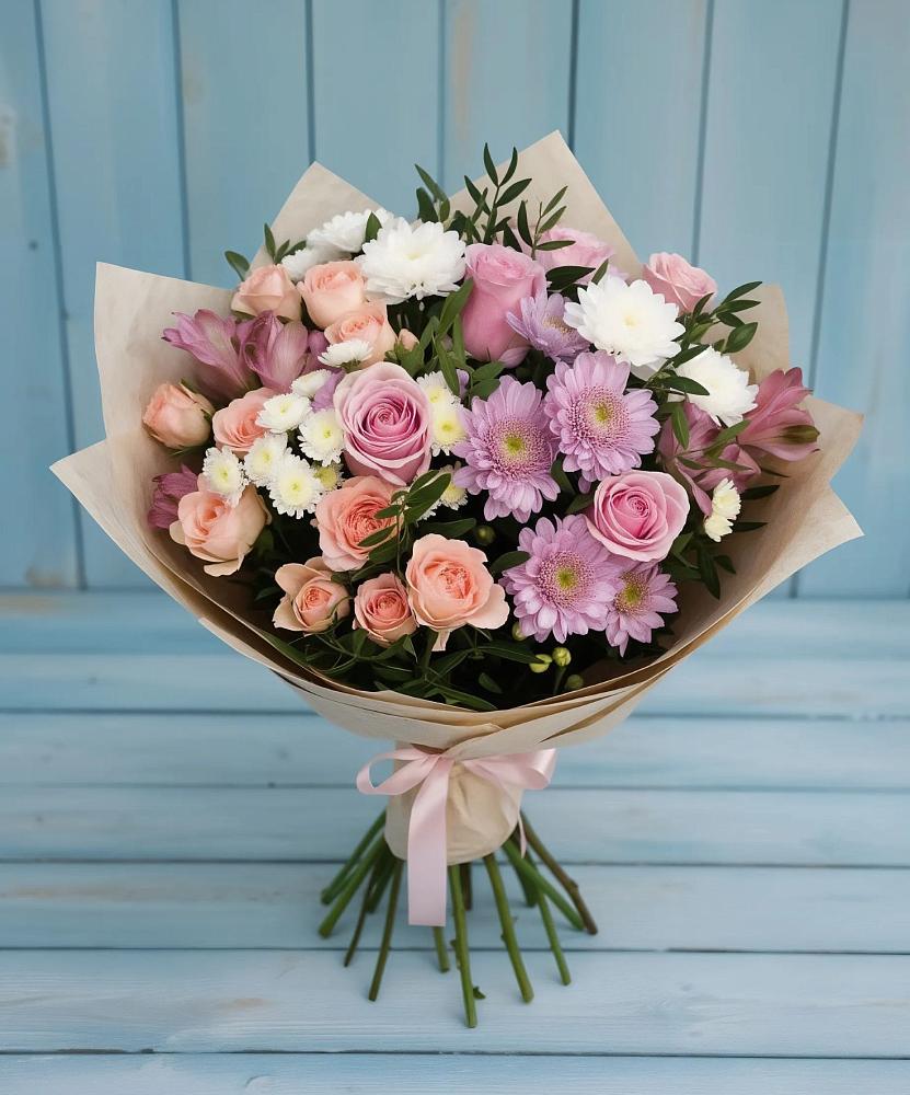Букет цветов из: Хризантемы, Розы и Альстромерии в Белокурихе