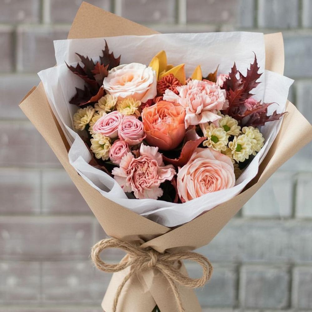 Букет цветов из: Гвоздики, Хризантемы и Розы в Белокурихе